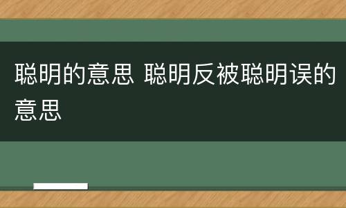 聪明的意思 聪明反被聪明误的意思