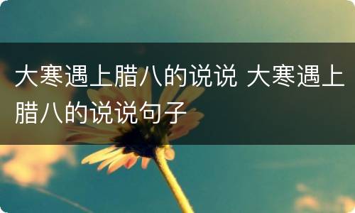 大寒遇上腊八的说说 大寒遇上腊八的说说句子