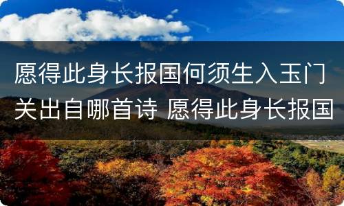 愿得此身长报国何须生入玉门关出自哪首诗 愿得此身长报国何须生入玉门关出自哪