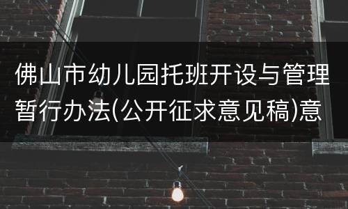 佛山市幼儿园托班开设与管理暂行办法(公开征求意见稿)意见征求公告