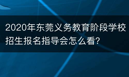 2020年东莞义务教育阶段学校招生报名指导会怎么看？