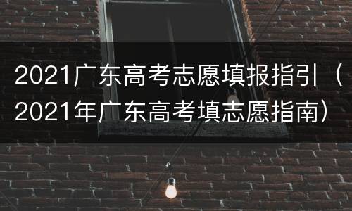 2021广东高考志愿填报指引（2021年广东高考填志愿指南）