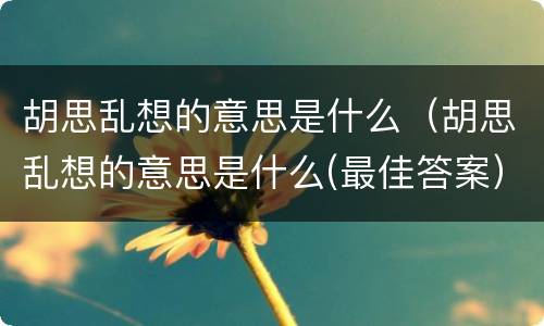 胡思乱想的意思是什么（胡思乱想的意思是什么(最佳答案）