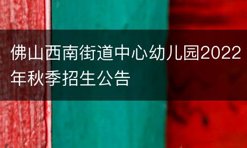 佛山西南街道中心幼儿园2022年秋季招生公告