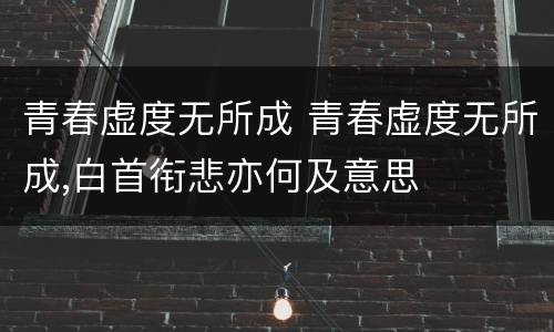 青春虚度无所成 青春虚度无所成,白首衔悲亦何及意思