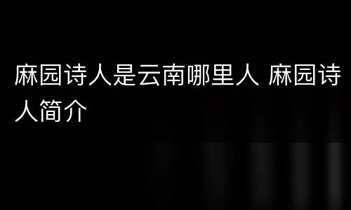 麻园诗人是云南哪里人 麻园诗人简介