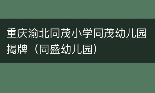 重庆渝北同茂小学同茂幼儿园揭牌（同盛幼儿园）
