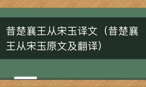 昔楚襄王从宋玉译文（昔楚襄王从宋玉原文及翻译）