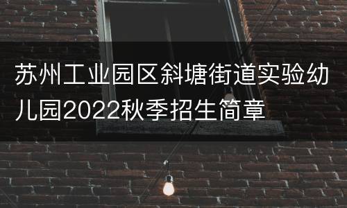 苏州工业园区斜塘街道实验幼儿园2022秋季招生简章