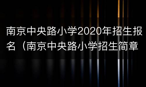 南京中央路小学2020年招生报名（南京中央路小学招生简章）
