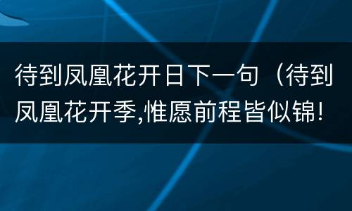 待到凤凰花开日下一句（待到凤凰花开季,惟愿前程皆似锦!什么意思）