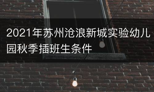 2021年苏州沧浪新城实验幼儿园秋季插班生条件