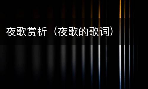 夜歌赏析（夜歌的歌词）