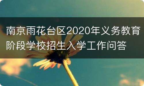 南京雨花台区2020年义务教育阶段学校招生入学工作问答