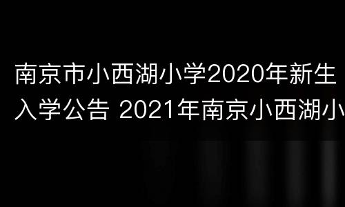 南京市小西湖小学2020年新生入学公告 2021年南京小西湖小学招生